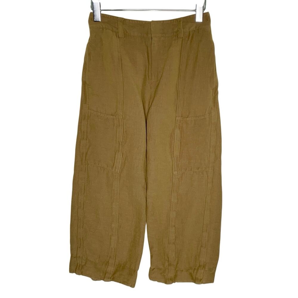 Vince Wide Leg Utility Cropped Pant 2 Khaki Brown Linen Blend Comfort Travel